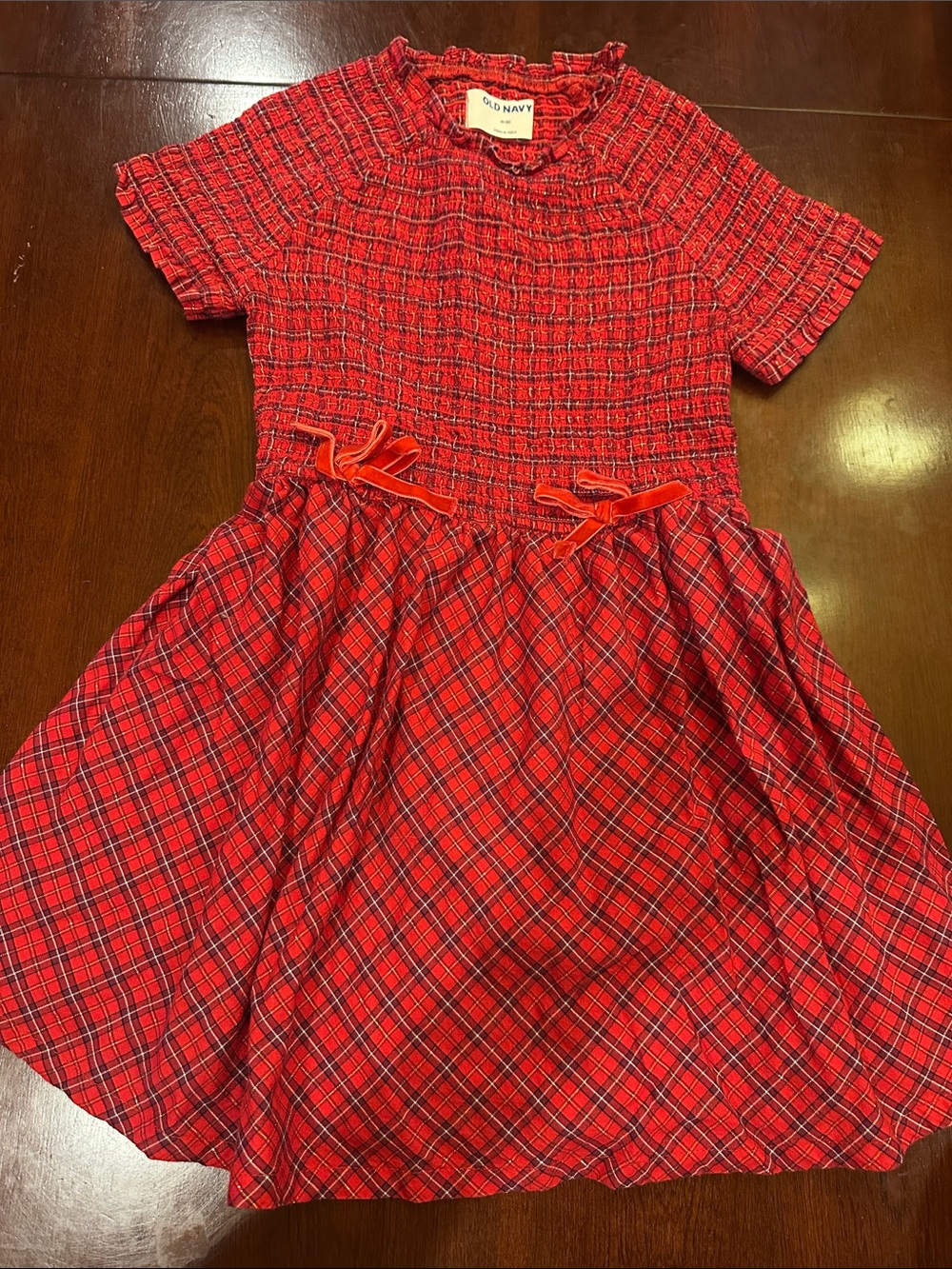 Old Navy Red Plaid Short-Sleeve Smocked Dress